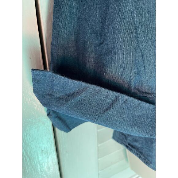 7th Avenue Design Studio New York & Company denim blouse L cuffed sleeves - Picture 2 of 5